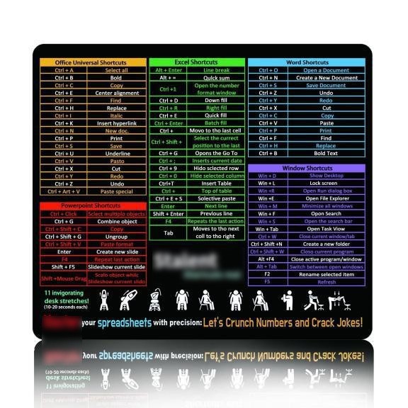 Full English Shortcut Key Mouse Pad Thickened Natural Non-slip